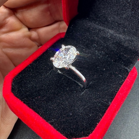 3 Carat Oval Lab Grown Diamond Solitaire Ring - Picture 12 of 14